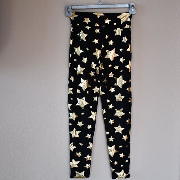 LA Winner Women's Full-Length Black Pull on Gold Shiny Star Leggings Size M - Picture 5 of 5